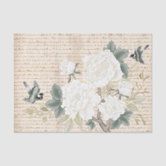 Papier Mousseline Chinoiserie Floral Birds Ancienne écriture manuscr