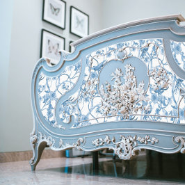 Papier Mousseline Chinoiserie Floral Oiseau Dusty Bleu Blanc Découpa