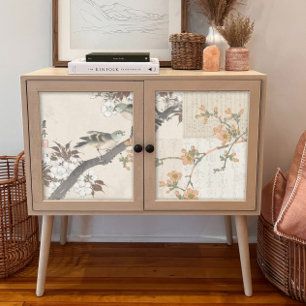 Papier Mousseline Chinoiserie Floral Vintage Birds Script Découpage