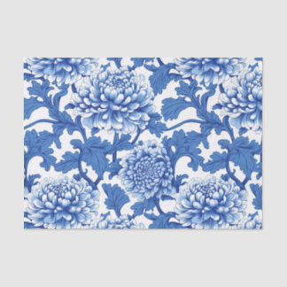 Papier Mousseline Chinoiserie Florale Peony bleu et blanc
