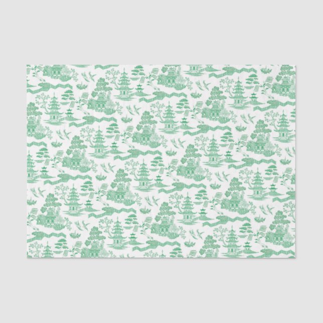Papier Mousseline Chinoiserie Green Willow Decoupage Tissu Paper (Recto)