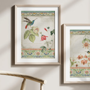 Papier Mousseline Chinoiserie Hummingbird Vintage Floral Decoupage