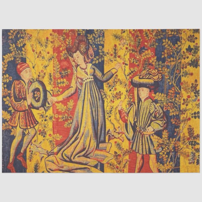 Papier Mousseline Chinoiserie italienne médiévale Découpage bleu rou (Recto)