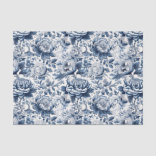 Papier Mousseline Chinoiserie Marine Bleu blanc Peony Floral Découpa