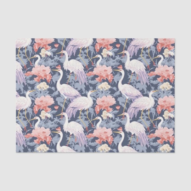 Papier Mousseline Chinoiserie Marine Egret floral (Recto)