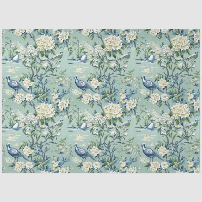Papier Mousseline Chinoiserie Motif Floral Papier Tissu (Recto)