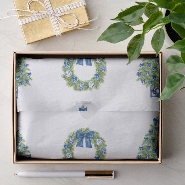 Papier Mousseline Chinoiserie Noël bleu et blanc (Cadeau)