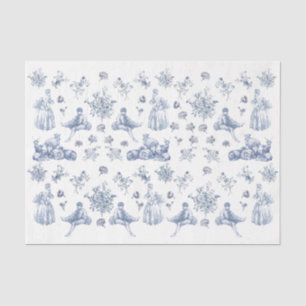 Papier Mousseline Chinoiserie Oeuf de Pâques Découpage Toile Bleu Fl