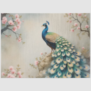 Papier Mousseline Chinoiserie Peacock Rose Blossom Floral Découpage