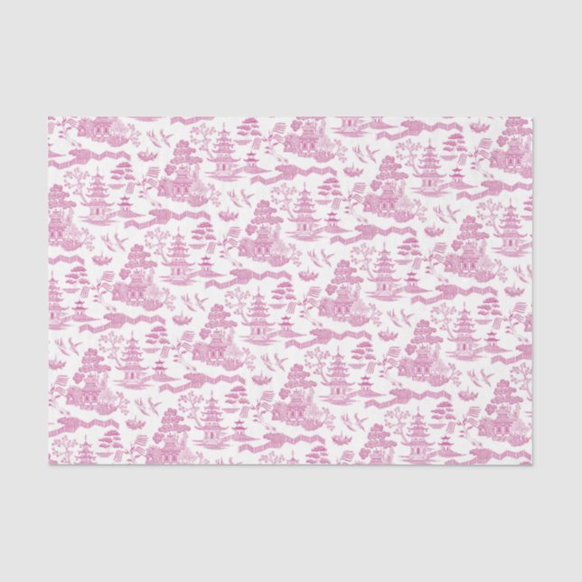 Papier Mousseline Chinoiserie Pink Willow Decoupage papier de tissus (Recto)