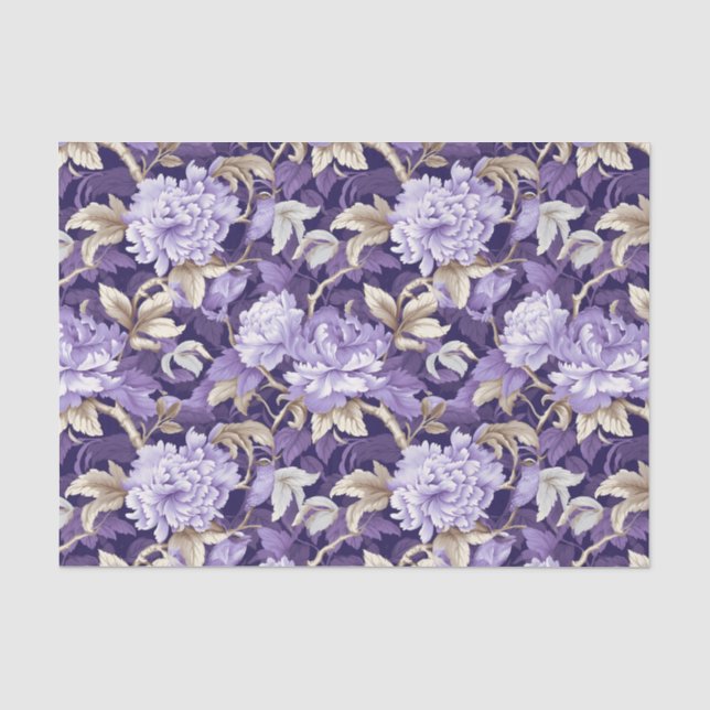 Papier Mousseline Chinoiserie Purple Gold Floral Peinture Découpage (Recto)