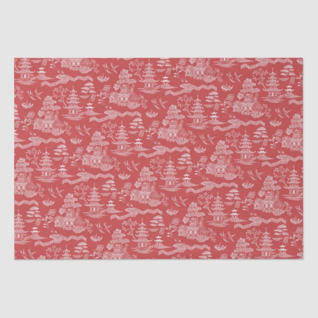 Papier Mousseline Chinoiserie Red Willow Reverse Decoupage (Recto)