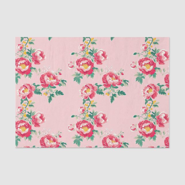 Papier Mousseline Chinoiserie rose et rouge (Recto)