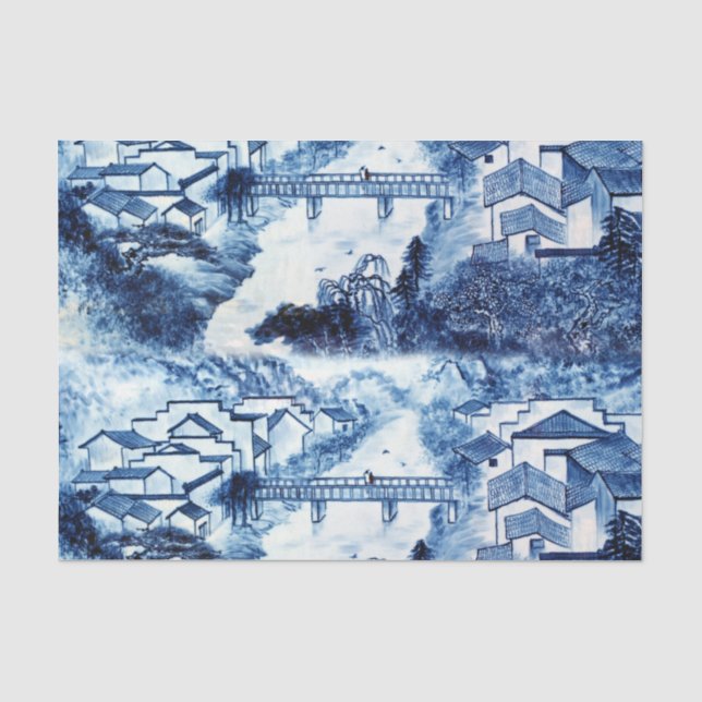 Papier Mousseline Chinoserie bleu et blanc 2 (Recto)