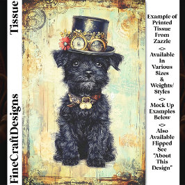 Papier Mousseline Chiot noir mignon dans Steampunk Casquette DL1LF D