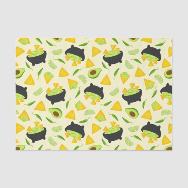 Papier Mousseline Chips Tortilla et Motif Guacamole (Recto)