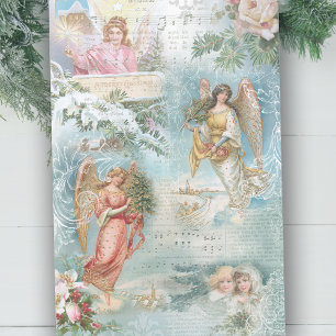 Papier Mousseline Chorale de Noël Vintage Anges d'hiver Découpage