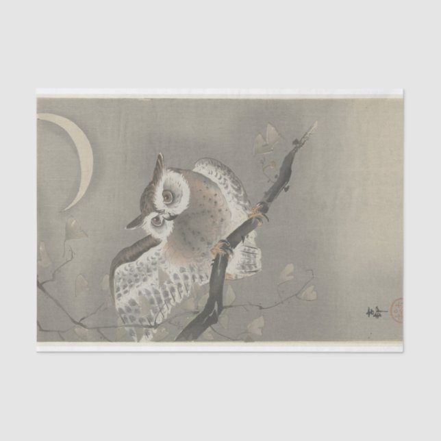 Papier Mousseline Chouette à long champ à Ginkgo par Ohara Koson (Recto)