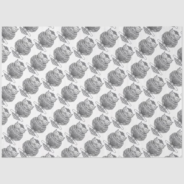 Papier Mousseline Chouette (blanche) - Papier de tissus (Recto)