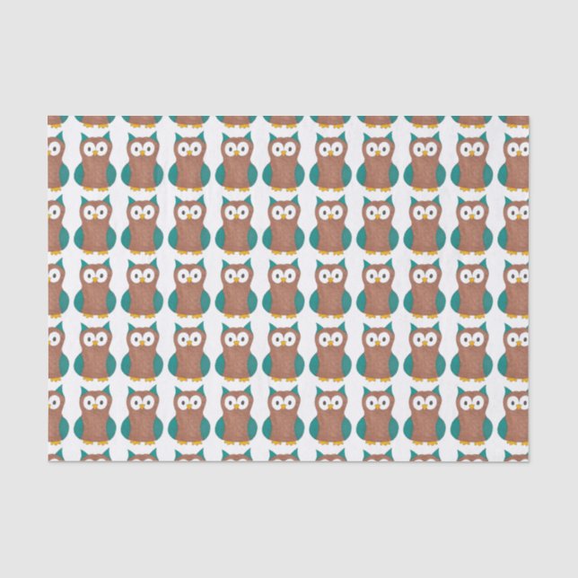Papier Mousseline Chouette Bleu Brown Cartoon Chouettes Oiseau Impri (Recto)