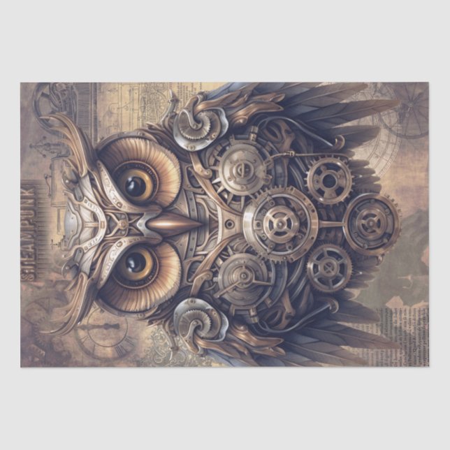 Papier Mousseline Chouette d'Halloween Steampunk (Recto)
