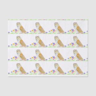 Papier Mousseline Chouette effraie à l'aquarelle avec fleurs