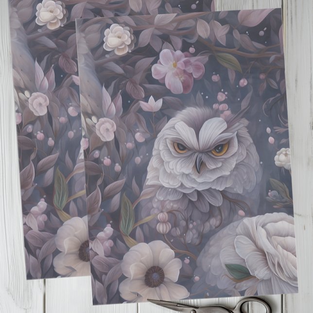 Papier Mousseline Chouette florale (Elegant Floral Owl Tissue Paper for Decoupage and Gift Wrapping)