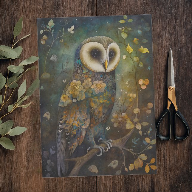 Papier Mousseline Chouette florale décorative (Elegant Woodland Owl Whole Page Tissue Paper)