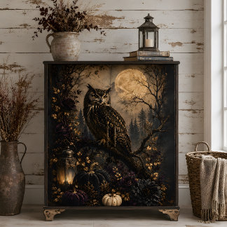 Papier Mousseline Chouette gothique pleine lune citrouille noire art