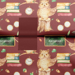 Papier Mousseline Chouette intelligente mignonne avec Chalkboard Nom