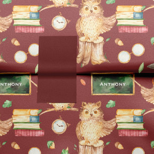 Papier Mousseline Chouette intelligente mignonne avec Chalkboard Nom