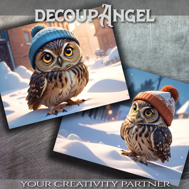 Papier Mousseline Chouettes adorables en neige hivernale - Découpage (Créateur téléchargé)