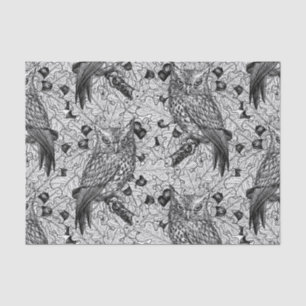 Papier Mousseline Chouettes dans le chêne, noir et blanc