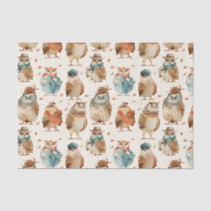 Papier Mousseline Chouettes de caractère d'hiver