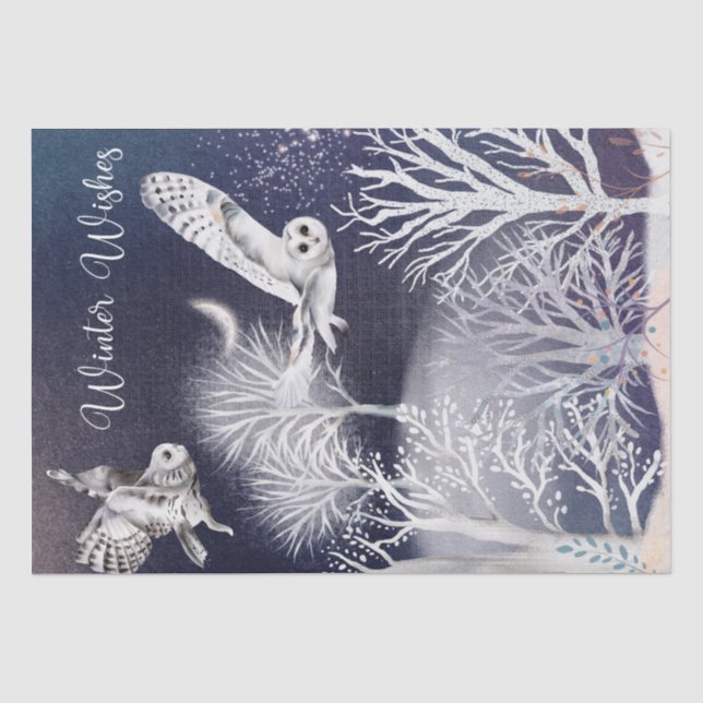 Papier Mousseline Chouettes d'hiver de Noël (Recto)