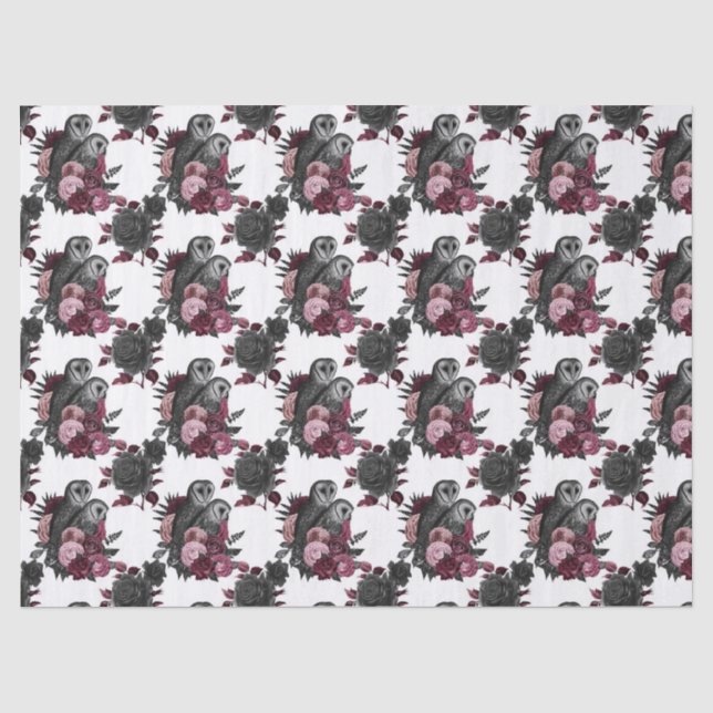 Papier Mousseline Chouettes et fleurs sur la page Découpage blanche (Recto)