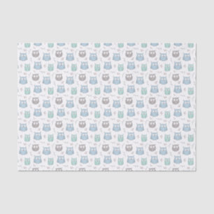 Papier Mousseline Chouettes et Motif de fleurs bleues blanches