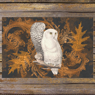 Papier Mousseline Chouettes vintages sur Orange Damask Halloween