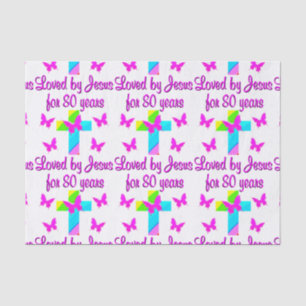 PAPIER MOUSSELINE CHRÉTIEN 80E ANNIVERSAIRE CROSS DESIGN