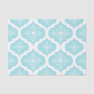 Papier Mousseline Christmas Aqua Blue Snowflakes Lattice Motif