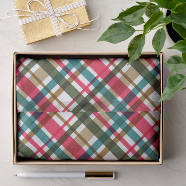 Papier Mousseline Christmas Colours Plaid Red Green Brown Blue (Cadeau)