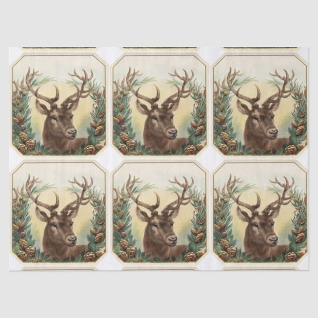 PAPIER MOUSSELINE CHRISTMAS DEER AVEC PINE CONE CROWN (Recto)