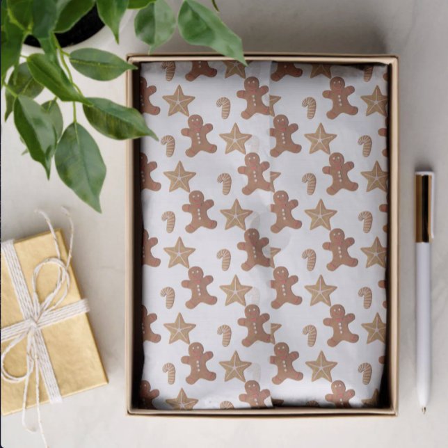 Papier Mousseline Christmas Gingerbread Cookie Pattern (Christmas cookie tissue paper in box)