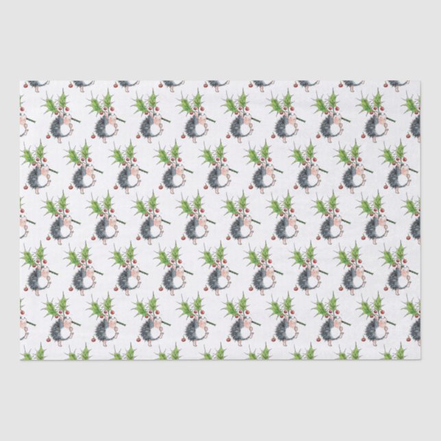 Papier Mousseline Christmas Holly Hedgehog (Recto)