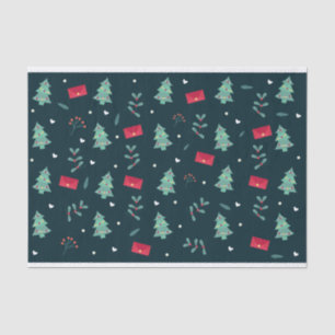 Papier Mousseline Christmas Trees et Holly Modern Pattern Dark Blue