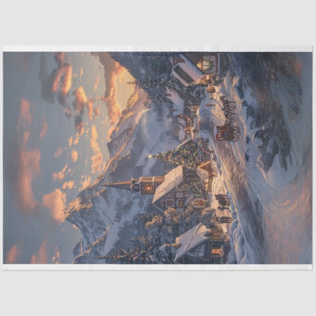 Papier Mousseline Christmas Wonderland in the Mountains Decoupage (Recto)