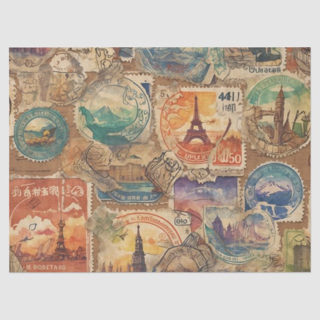 Papier Mousseline Chroniques de Wanderlust : Timbres de voyage de st (Recto)