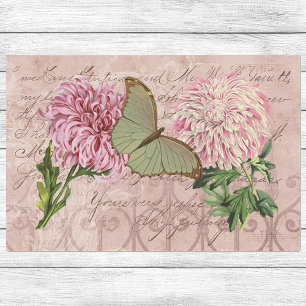 Papier Mousseline Chrysanthèmes rose vintage Luna Moth Ephemera