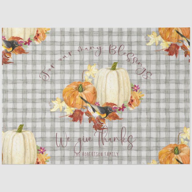 Papier Mousseline Chute Citrouille Orange Blanc Feuille Gris Buffalo (Recto)