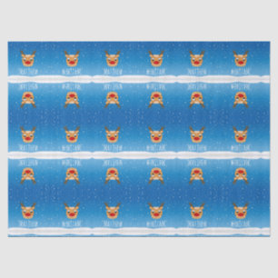 Papier Mousseline Chute de neige de rennes souriant bleu personnalis